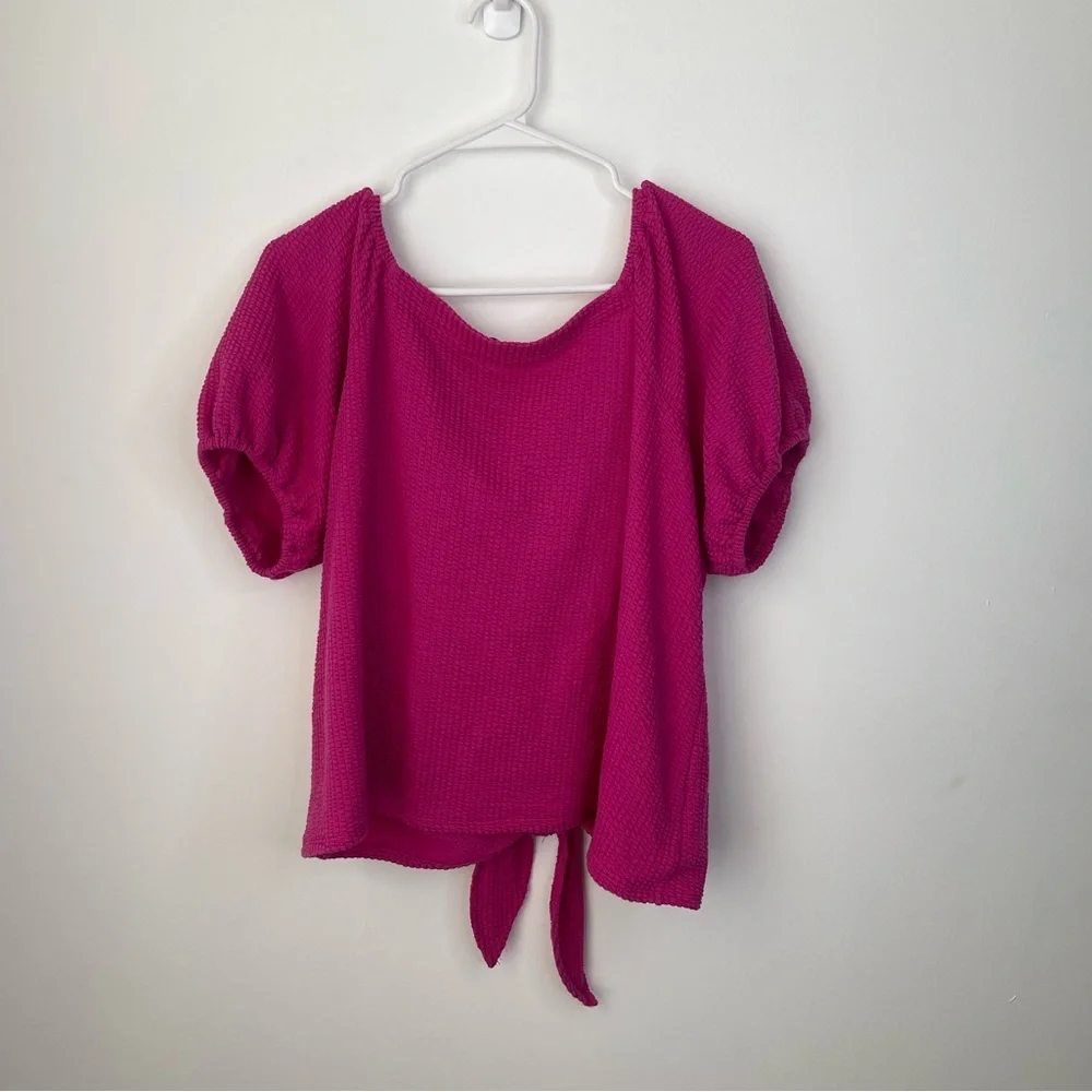Loft seersucker tie-front blouse in pink Size XL